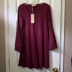 Kate Kasin maroon bell sleeve dress